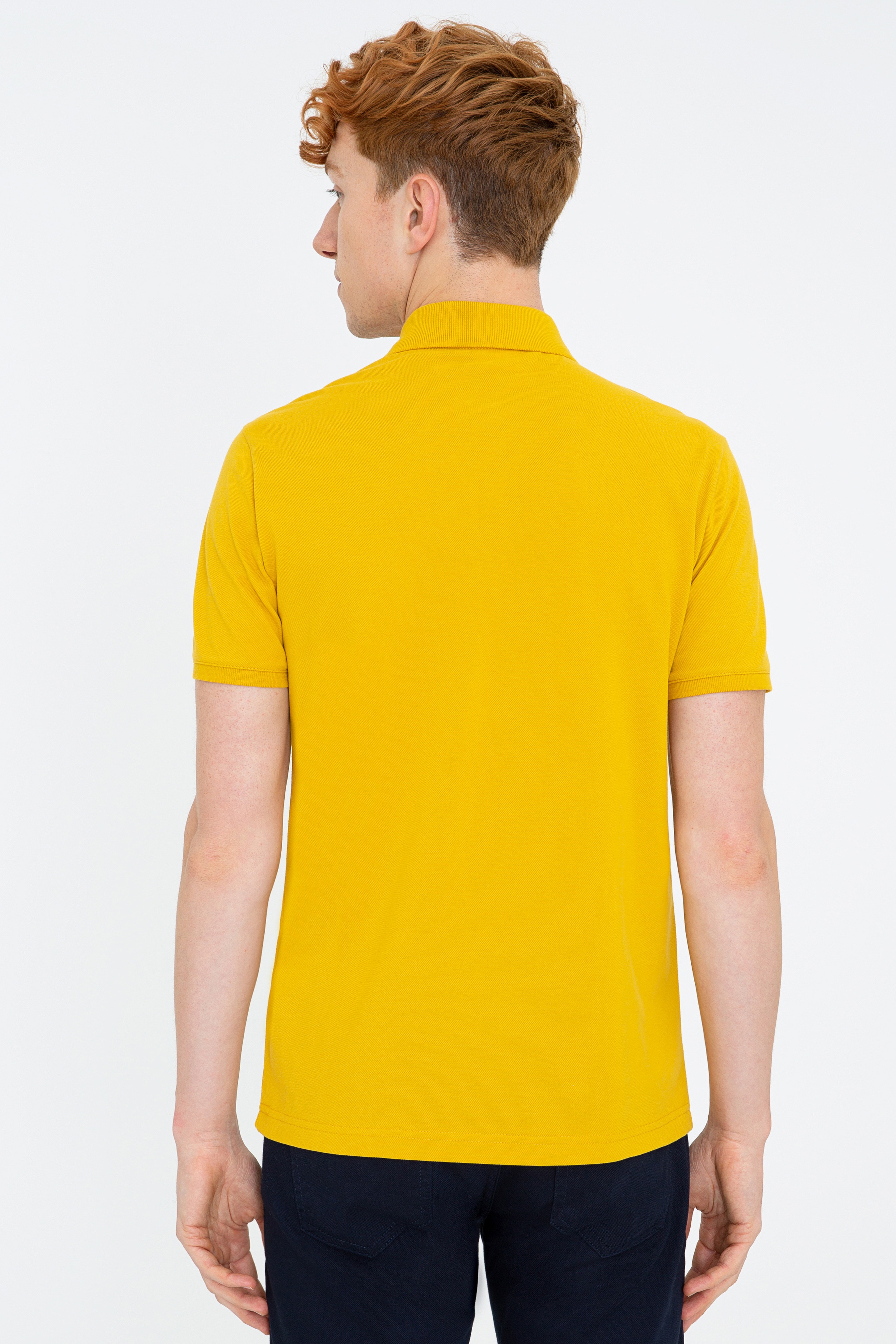 Erkek Koyu Sarı Polo Yaka Basic T-Shirt - Image 3