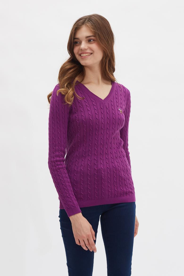 Kadın Mor Triko Kazak Basic