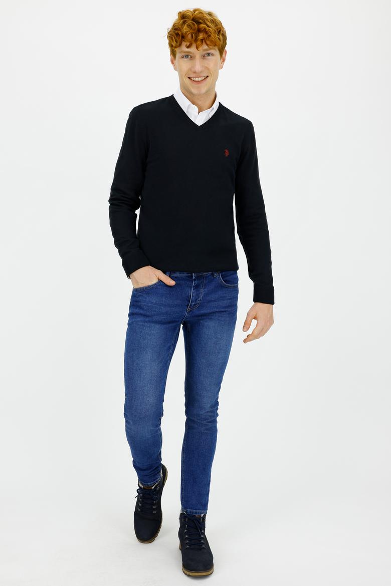 Erkek Siyah V - Yaka Triko Kazak Basic - 50237037008