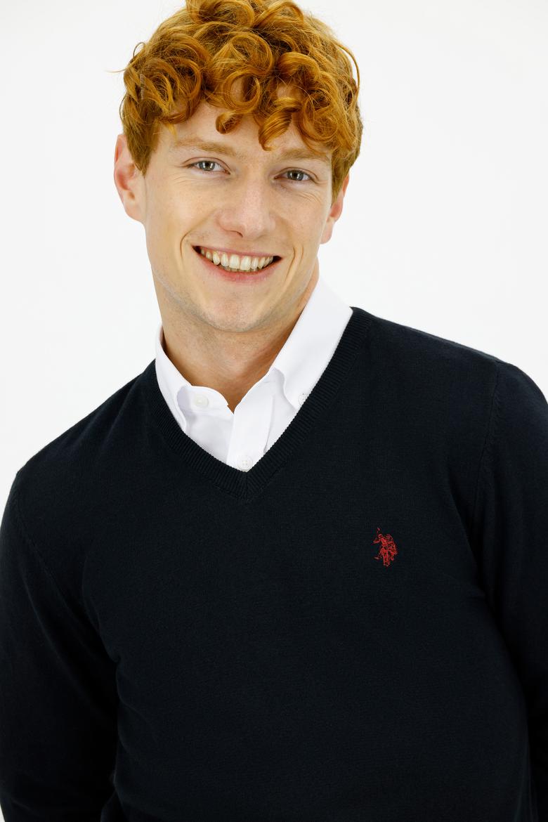 Erkek Siyah V - Yaka Triko Kazak Basic - 50237037008