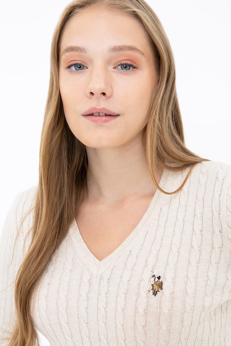 Kadın Ekru Triko Kazak Basic - 50237091019