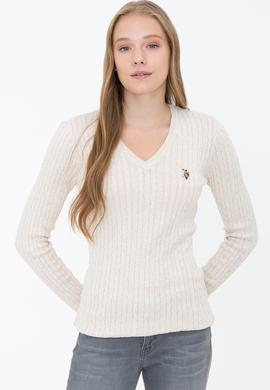 Kadın Ekru Triko Kazak Basic - 50237091019