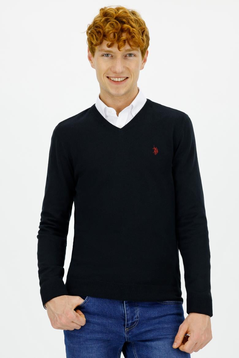 Erkek Siyah V - Yaka Triko Kazak Basic