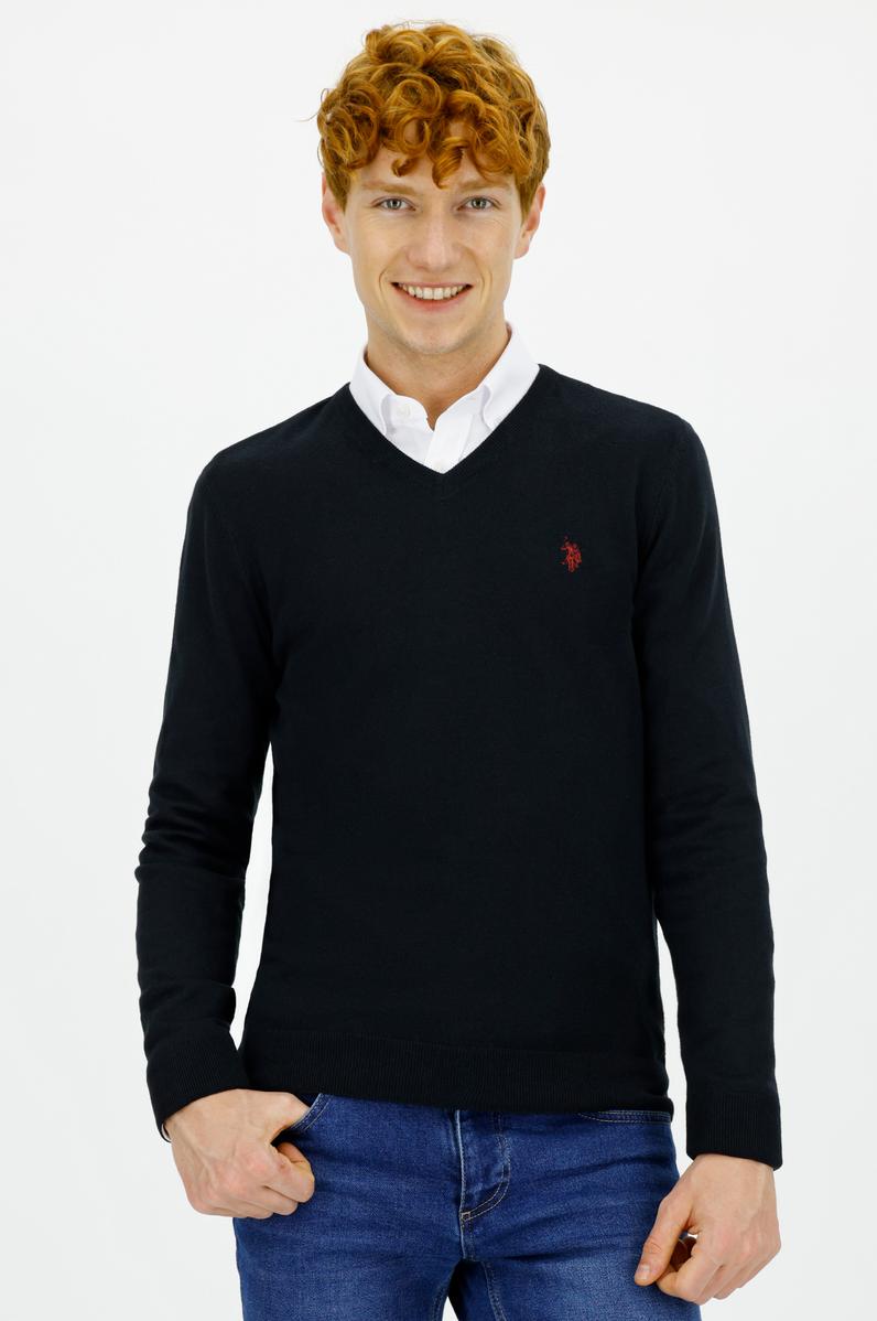 Erkek Siyah V - Yaka Triko Kazak Basic