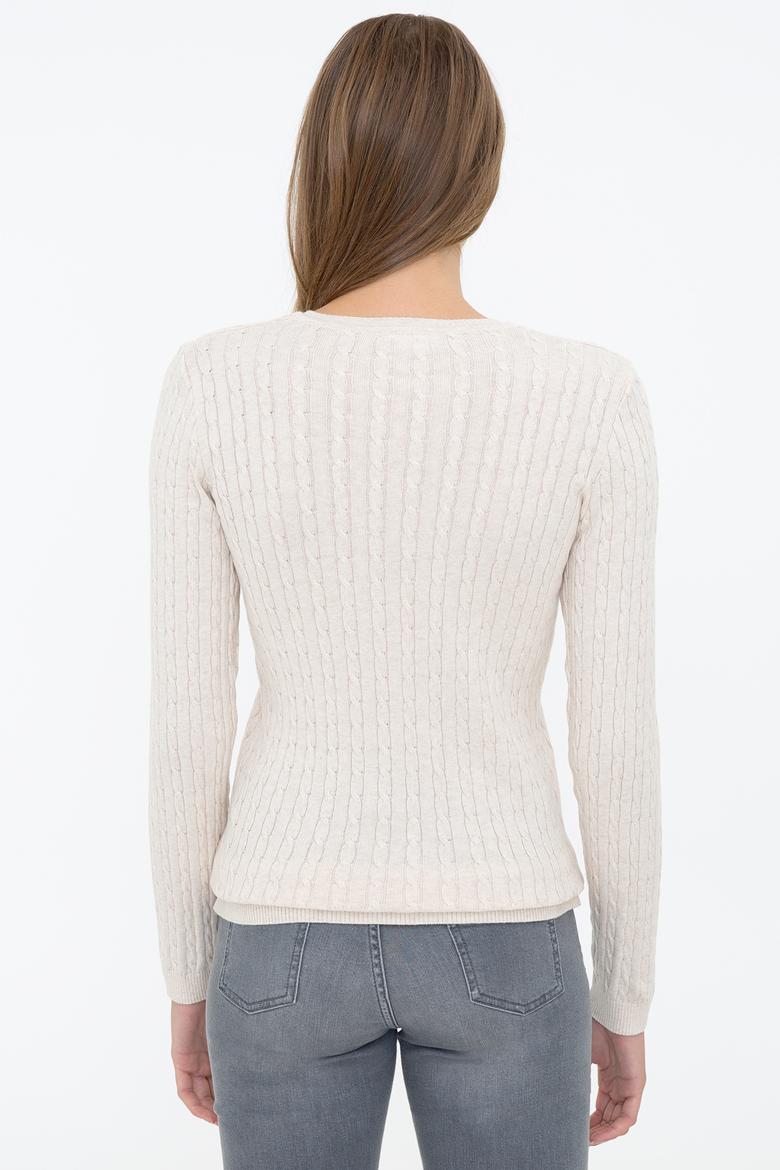 Kadın Ekru Triko Kazak Basic - 50237091019