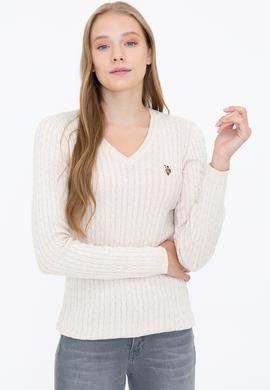 Kadın Ekru Triko Kazak Basic - 50237091019