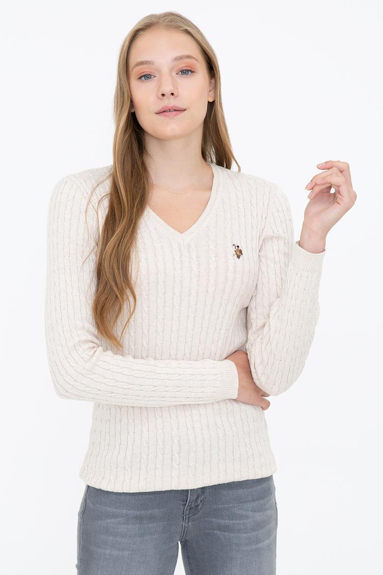 Kadın Ekru Triko Kazak Basic - 50237091019