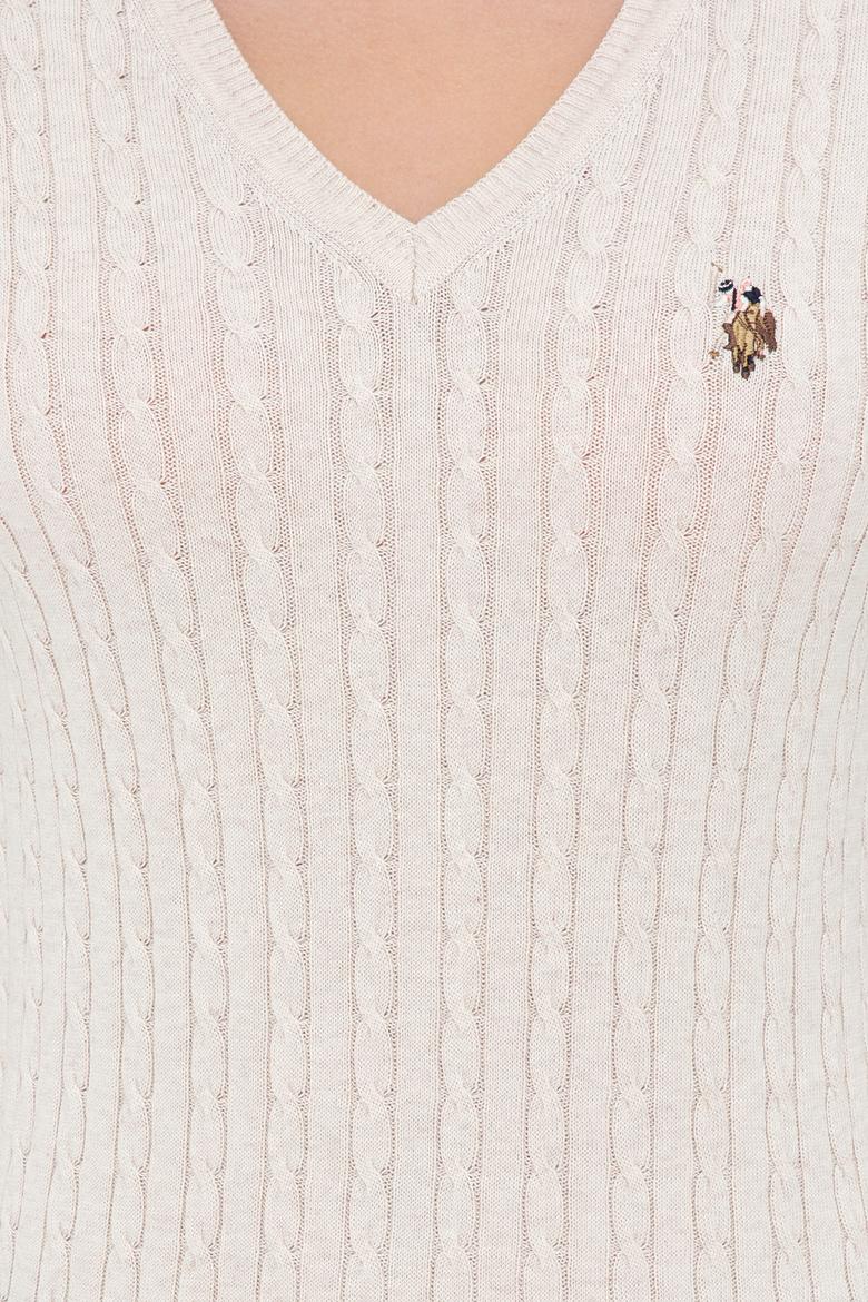 Kadın Ekru Triko Kazak Basic - 50237091019