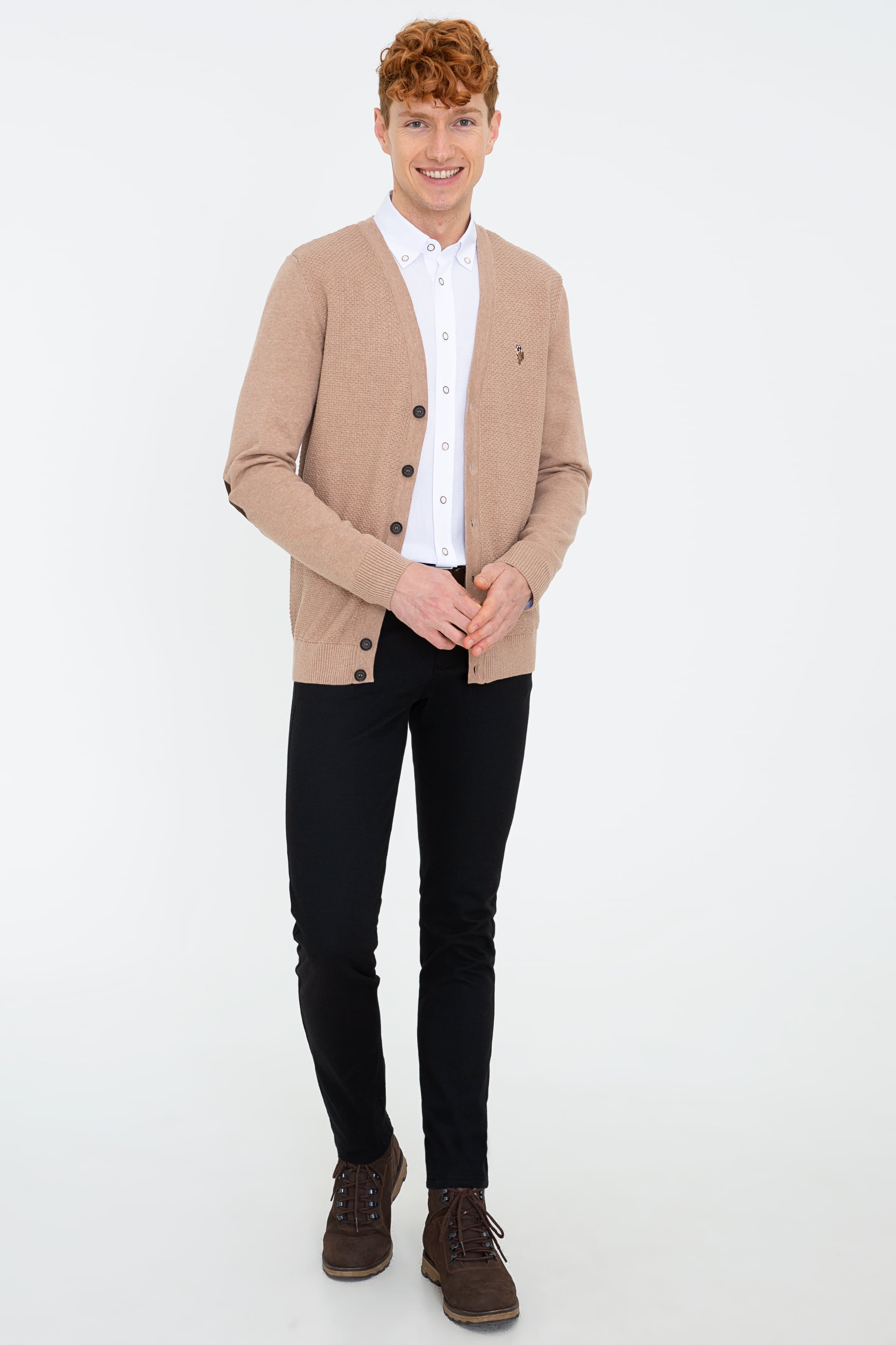 Erkek Camel Melanj Basic Triko Hırka