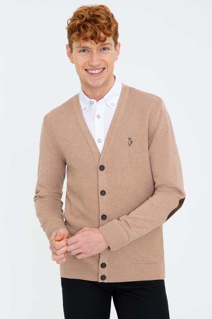 Erkek Camel Melanj Basic Triko Hırka