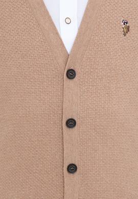 Erkek Camel Melanj Basic Triko Hırka - 50236966077