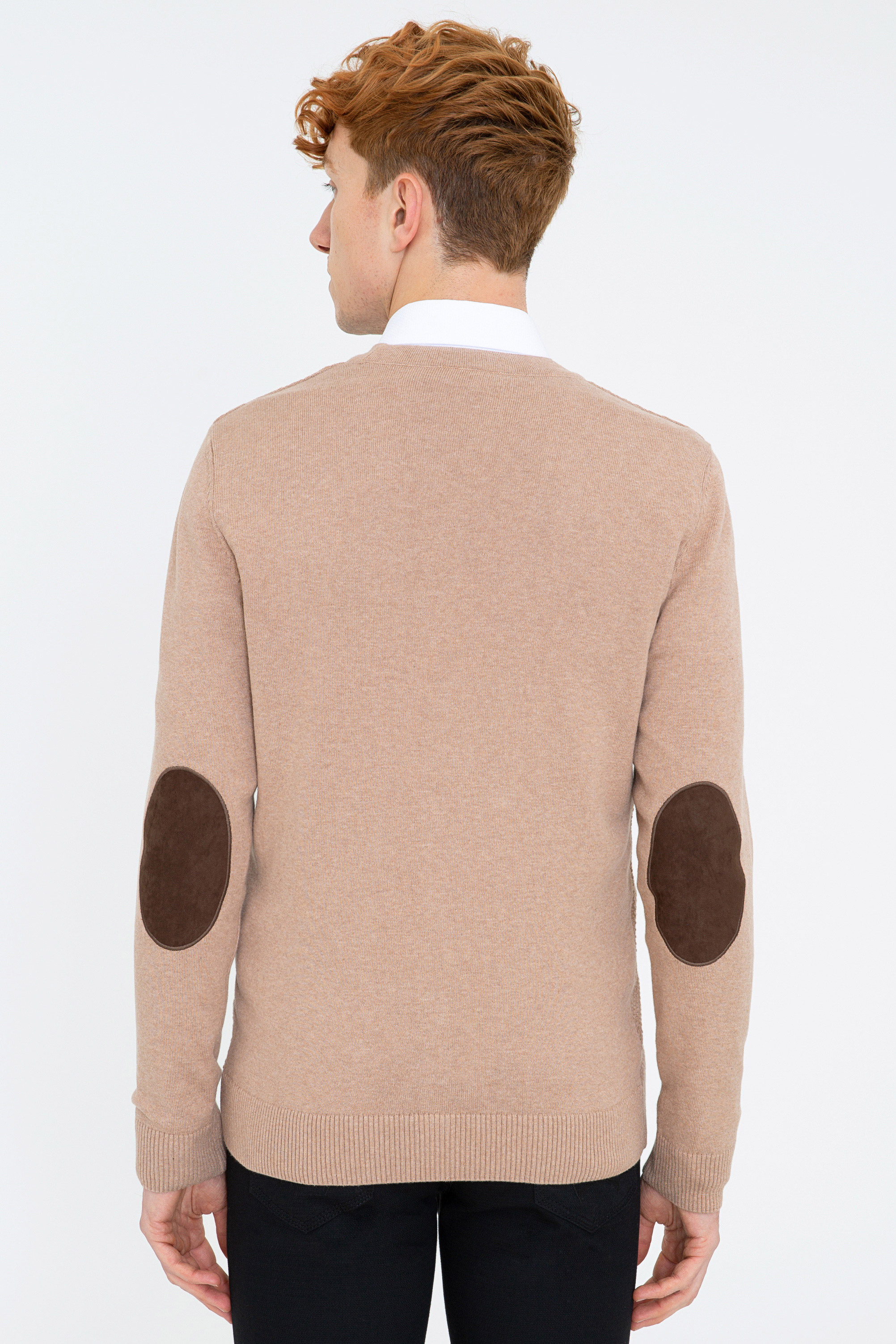 Erkek Camel Melanj Basic Triko Hırka - Image 3