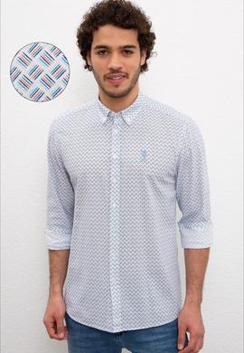 Erkek Turuncu Mavi Desenli Gömlek Uzunkol - 50219350012