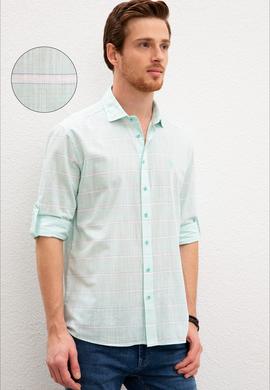 Erkek Yeşil Yatay Çizgili Gömlek Uzunkol - 50218761013