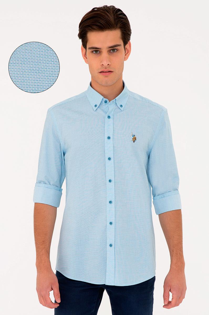 Erkek Kobalt Mavisi Gömlek Uzunkol