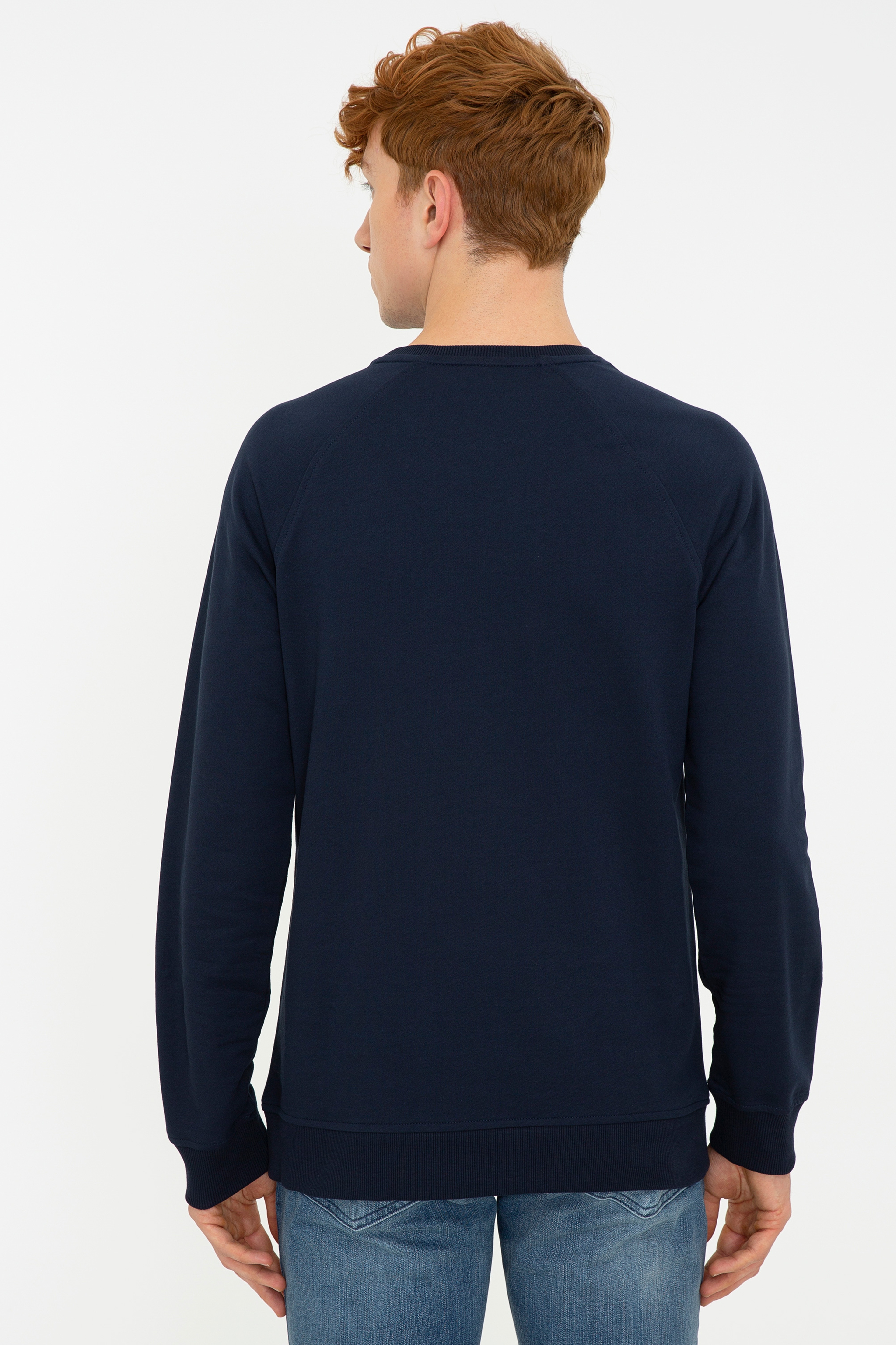 Erkek Lacivert Bisiklet Yaka Sweatshirt Basic