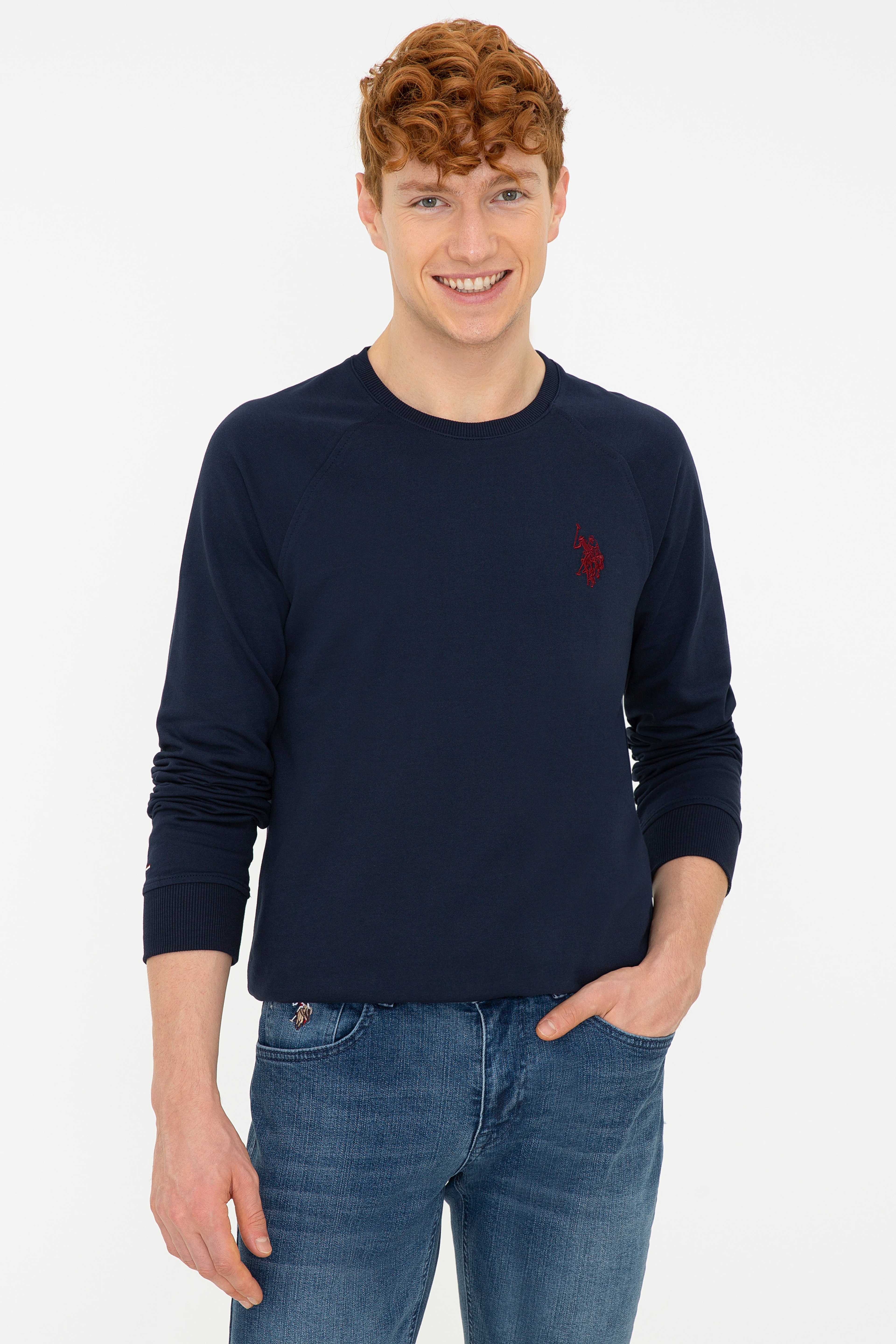 Erkek Lacivert Bisiklet Yaka Sweatshirt Basic - Image 1