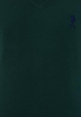 Erkek Yeşil V-Yaka Triko Kazak Basic - 50224740064