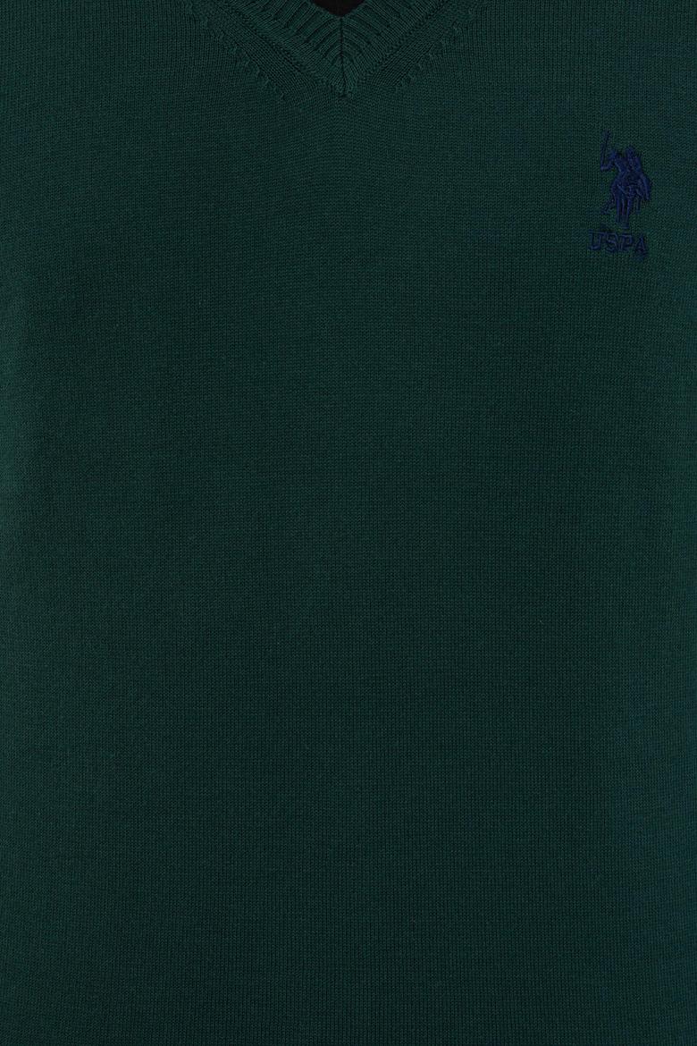 Erkek Yeşil V-Yaka Triko Kazak Basic - 50224740064