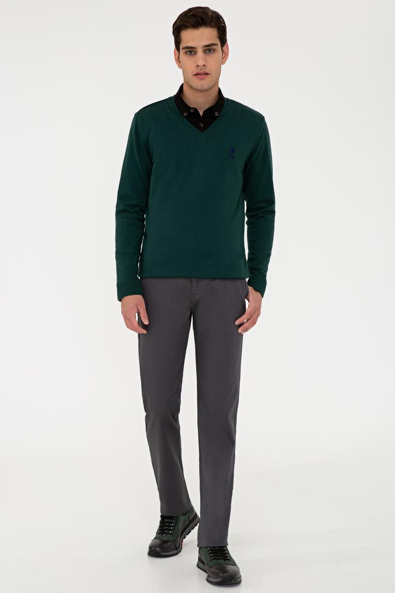 Erkek Yeşil V-Yaka Triko Kazak Basic - 50224740064