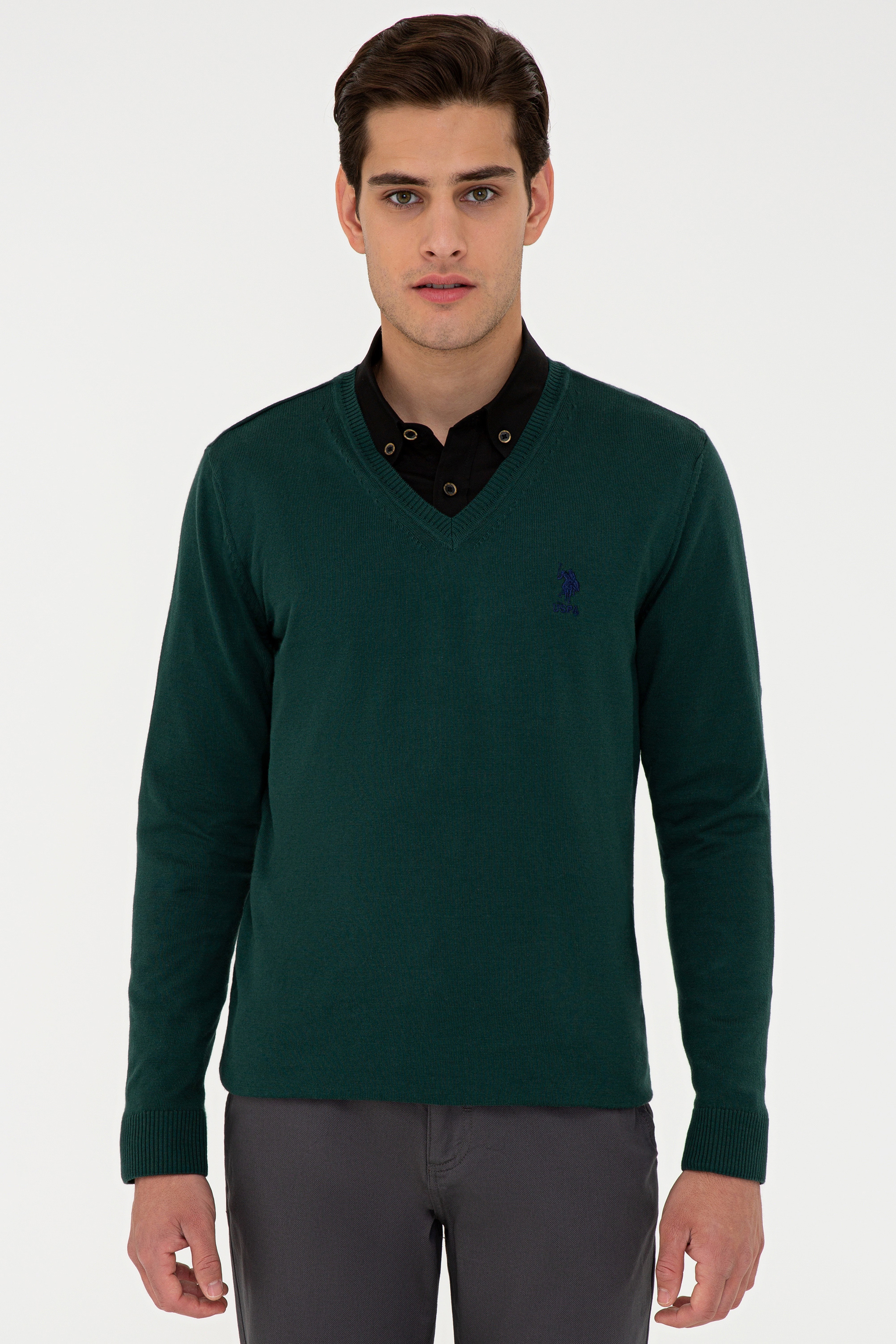 Erkek Yeşil Basic Kazak - Image 1