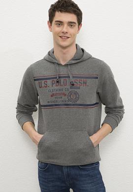 Erkek Antrasit Melanj Kapüşonlu Sweatshirt - 50225374026