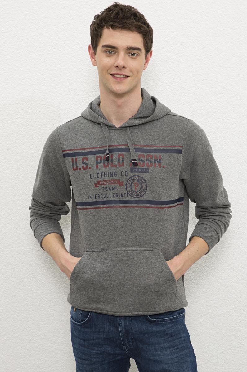 Erkek Antrasit Melanj Kapüşonlu Sweatshirt