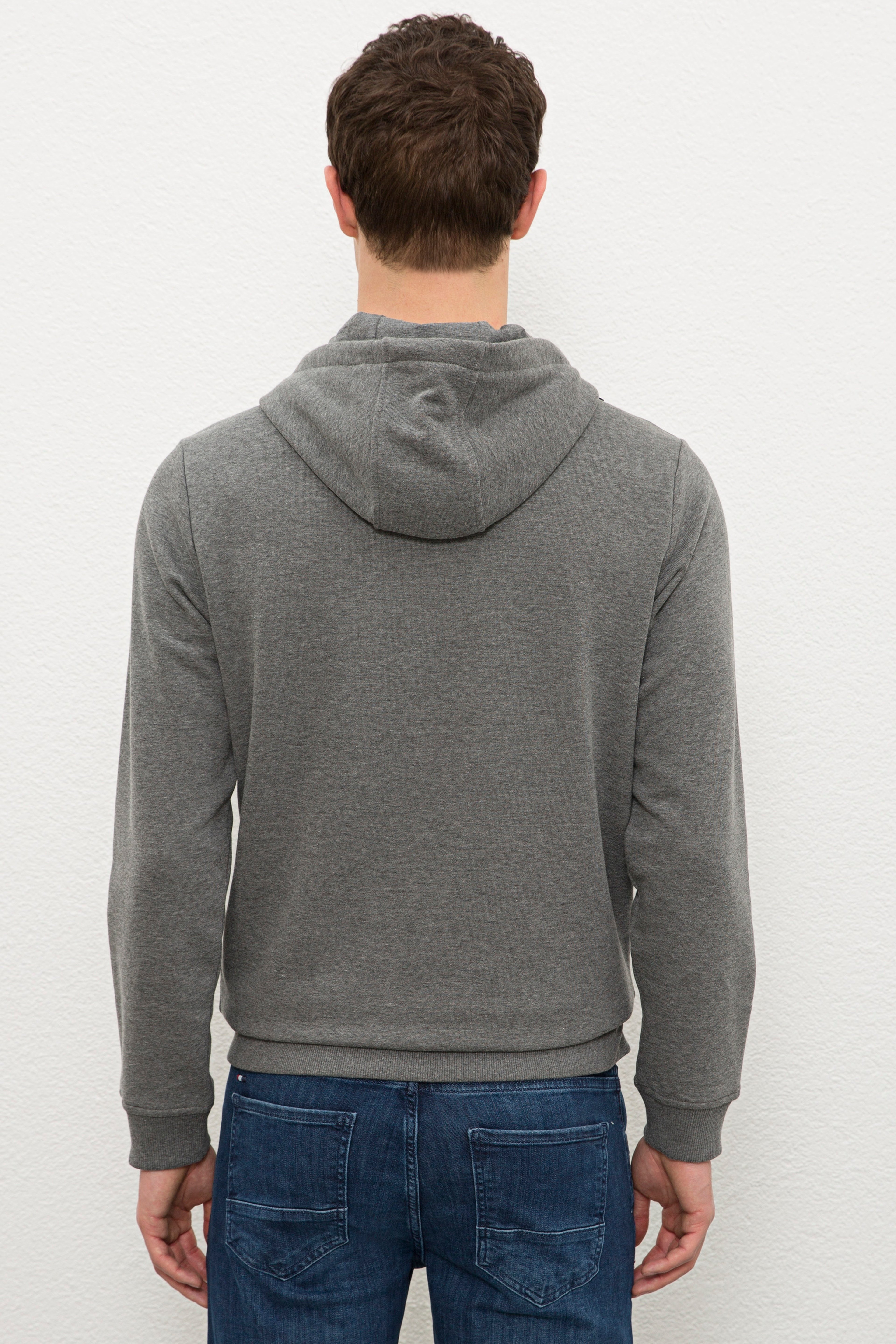 Erkek Antrasit Melanj Kapüşonlu Sweatshirt - Image 3