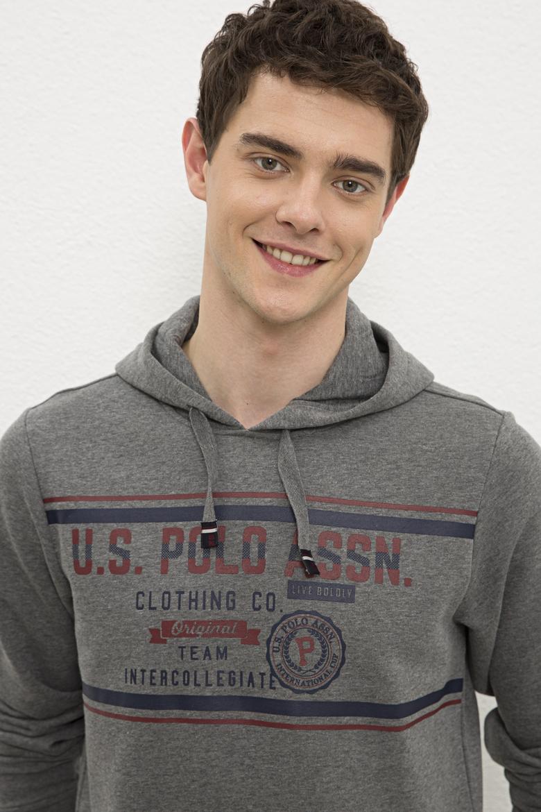 Erkek Antrasit Melanj Kapüşonlu Sweatshirt - 50225374026