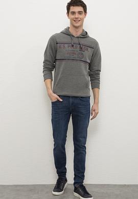 Erkek Antrasit Melanj Kapüşonlu Sweatshirt - 50225374026