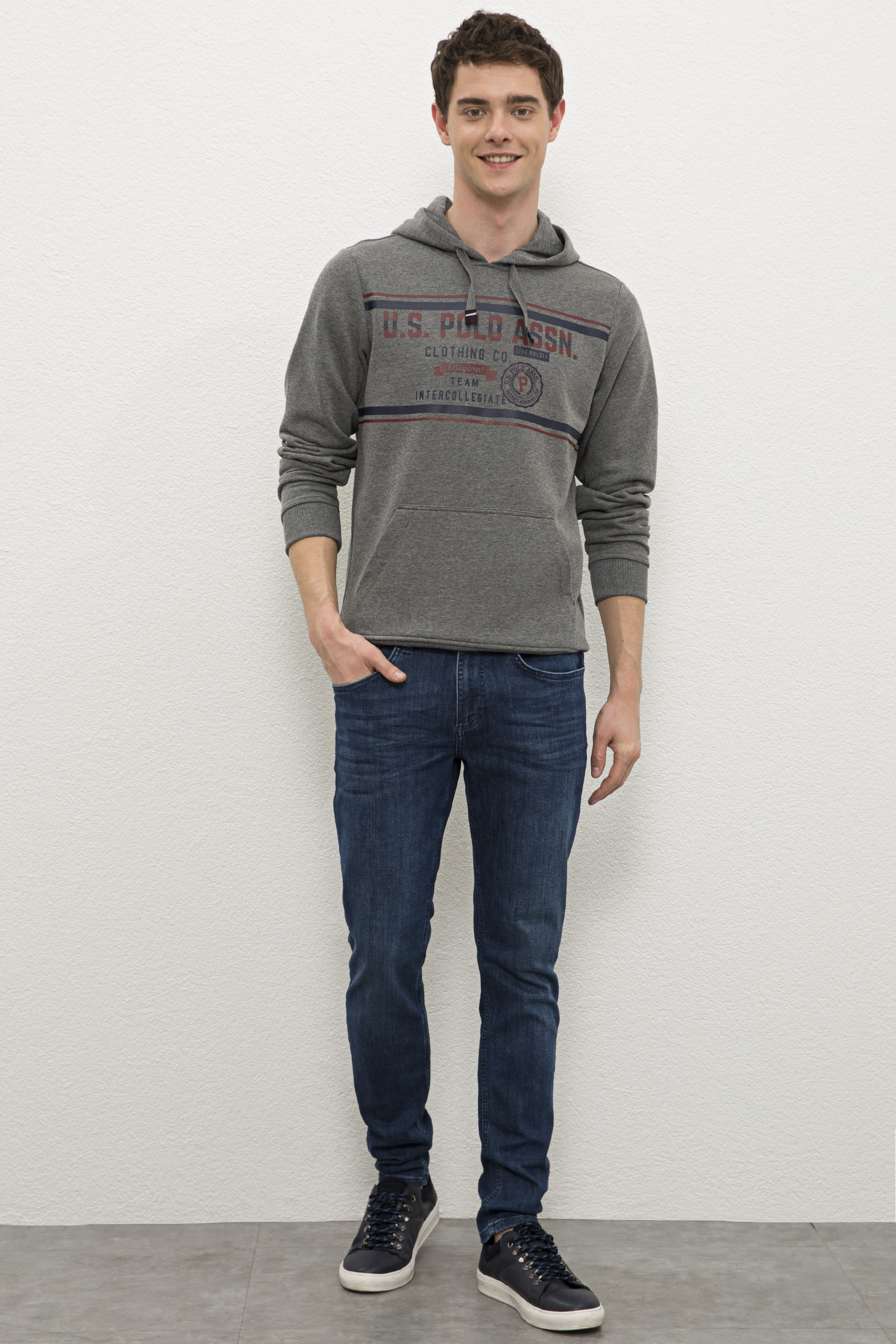 Erkek Antrasit Melanj Kapüşonlu Sweatshirt