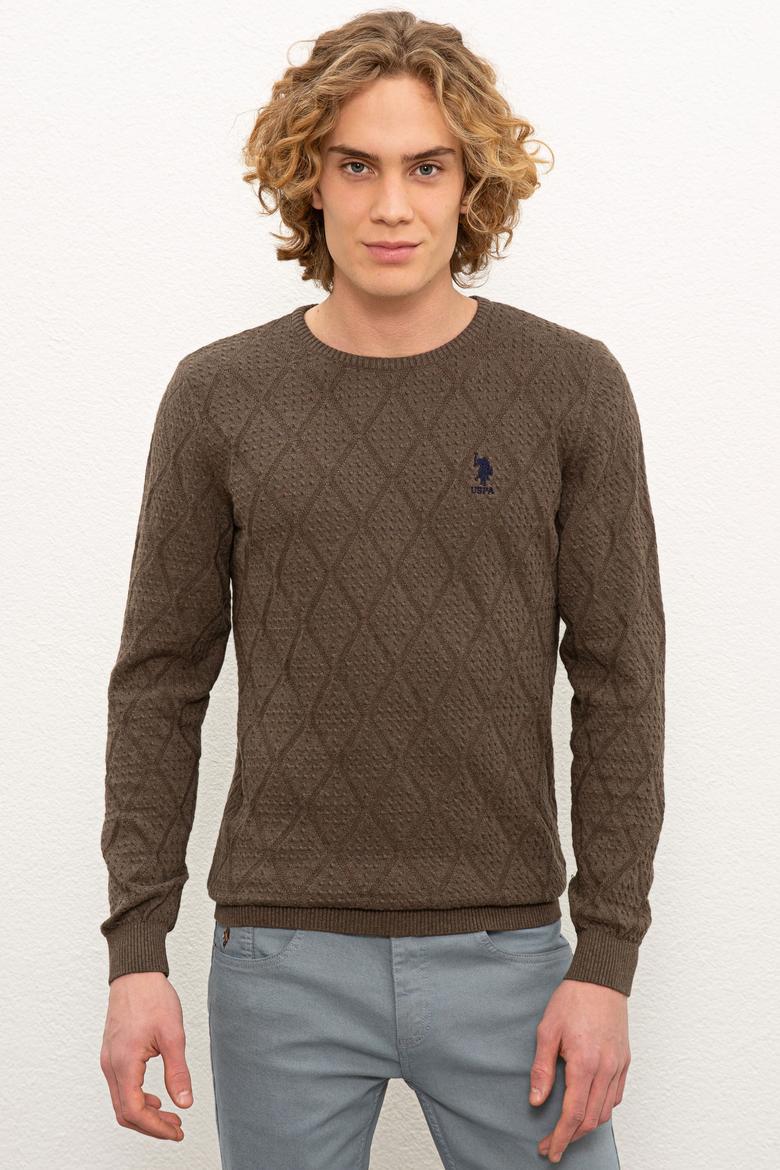 Erkek Koyu Haki Melanj Bisiklet Yaka Triko Kazak