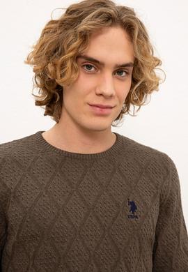 Erkek Koyu Haki Melanj Bisiklet Yaka Triko Kazak - 50228568004