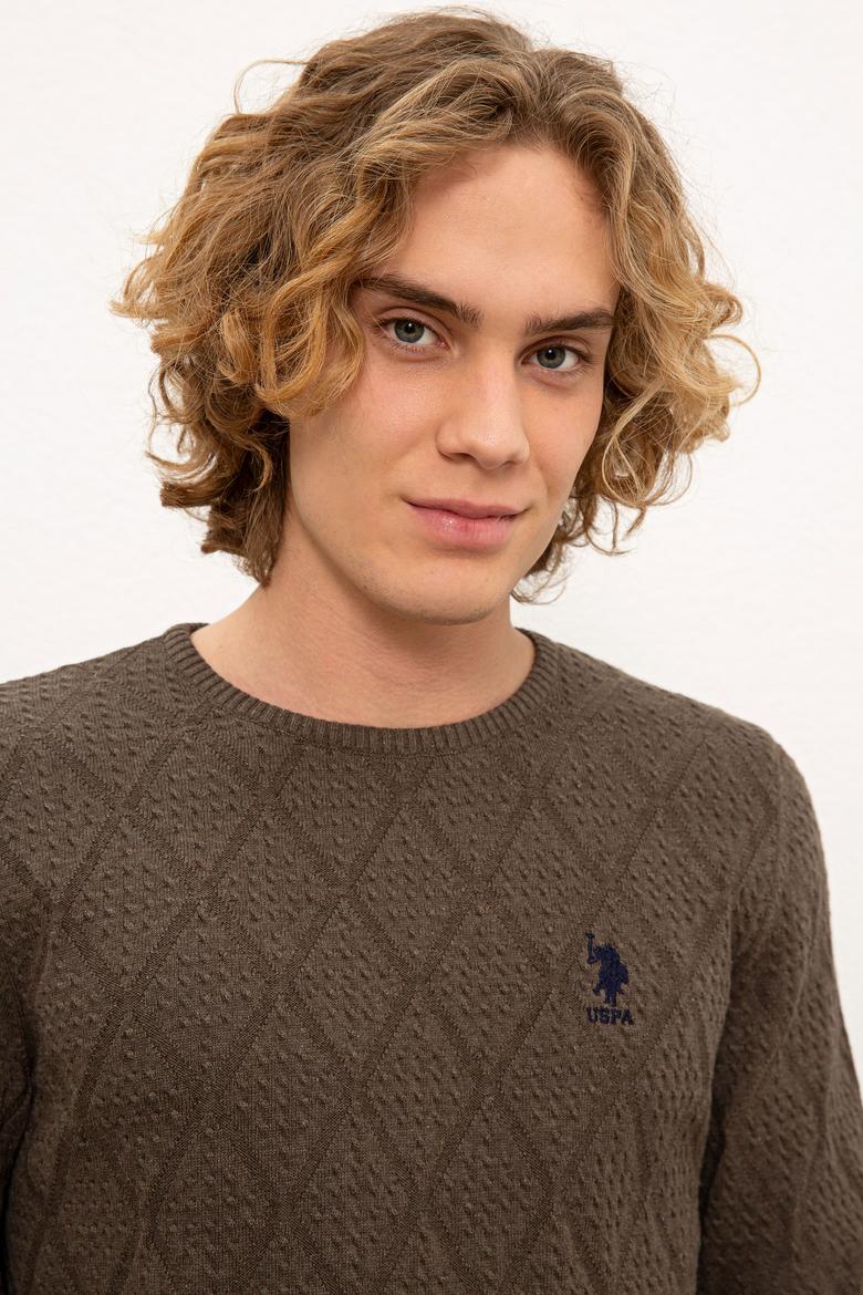 Erkek Koyu Haki Melanj Bisiklet Yaka Triko Kazak - 50228568004