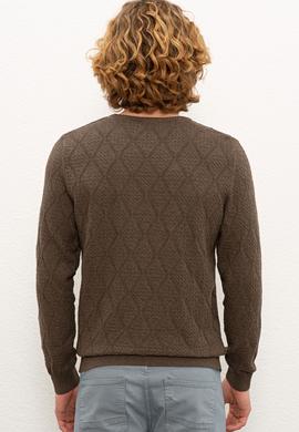 Erkek Koyu Haki Melanj Bisiklet Yaka Triko Kazak - 50228568004