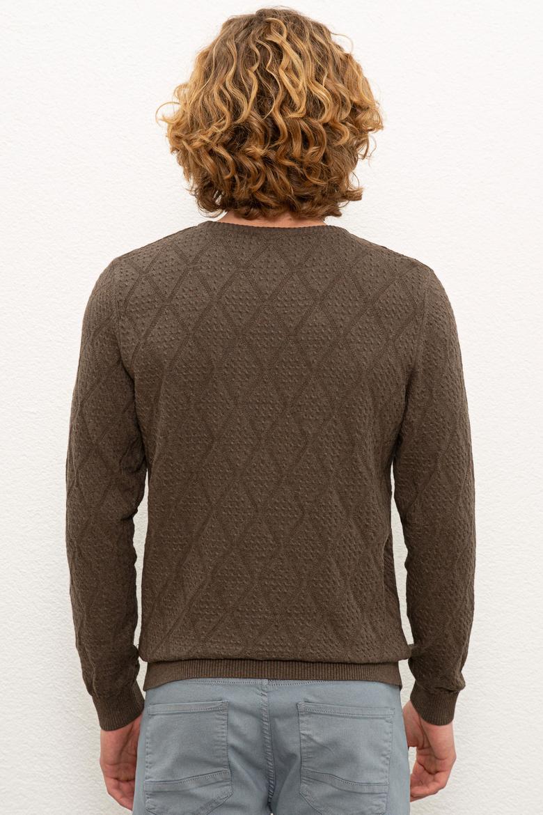 Erkek Koyu Haki Melanj Bisiklet Yaka Triko Kazak - 50228568004