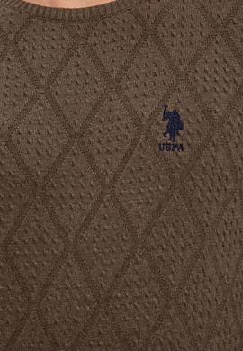 Erkek Koyu Haki Melanj Bisiklet Yaka Triko Kazak - 50228568004