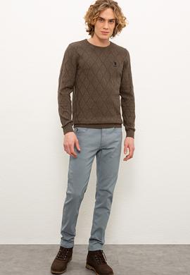 Erkek Koyu Haki Melanj Bisiklet Yaka Triko Kazak - 50228568004