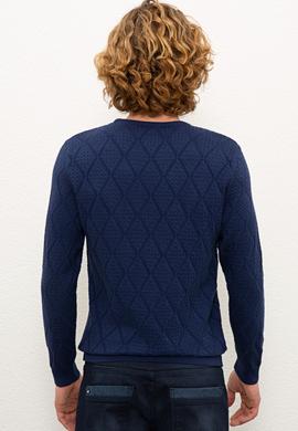 Erkek İndigo Bisiklet Yaka Triko Kazak - 50228568012