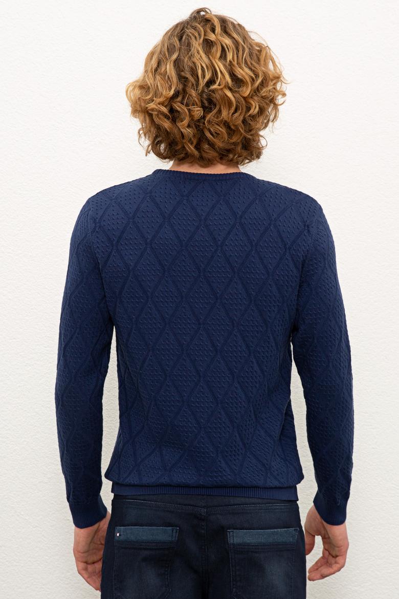 Erkek İndigo Bisiklet Yaka Triko Kazak - 50228568012