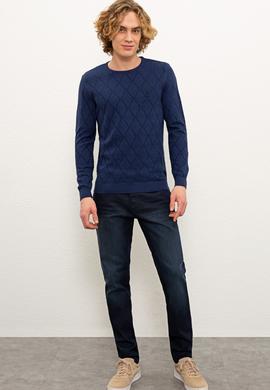 Erkek İndigo Bisiklet Yaka Triko Kazak - 50228568012