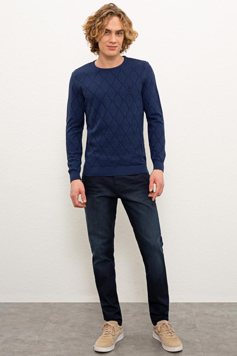 Erkek İndigo Bisiklet Yaka Triko Kazak - 50228568012