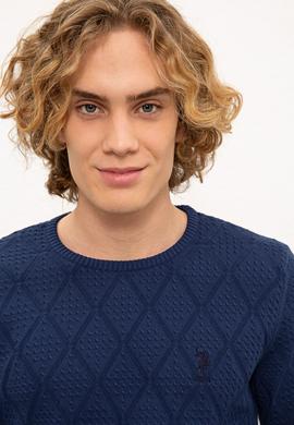 Erkek İndigo Bisiklet Yaka Triko Kazak - 50228568012