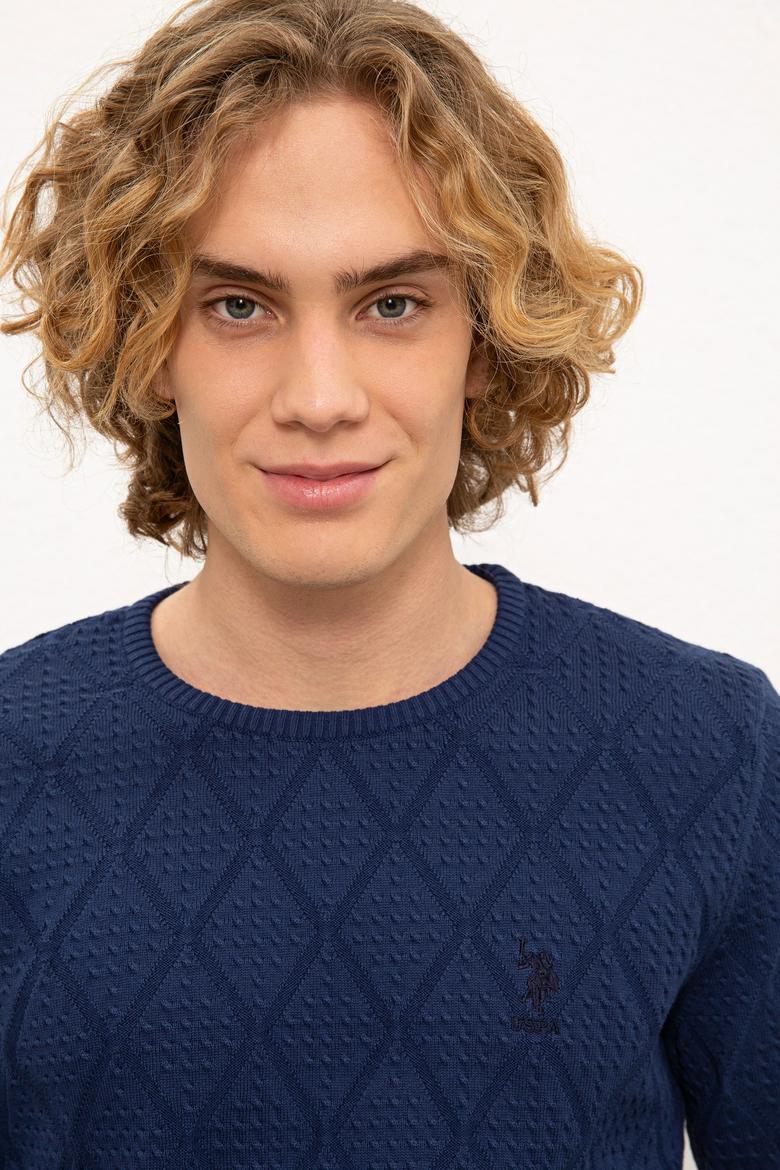 Erkek İndigo Bisiklet Yaka Triko Kazak - 50228568012