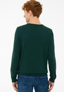 Erkek Koyu Yeşil Bisiklet Yaka Triko Kazak - 50229090007