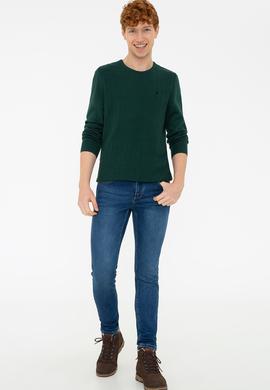 Erkek Koyu Yeşil Bisiklet Yaka Triko Kazak - 50229090007