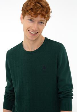 Erkek Koyu Yeşil Bisiklet Yaka Triko Kazak - 50229090007