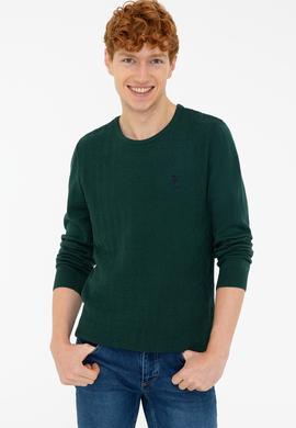 Erkek Koyu Yeşil Bisiklet Yaka Triko Kazak - 50229090007