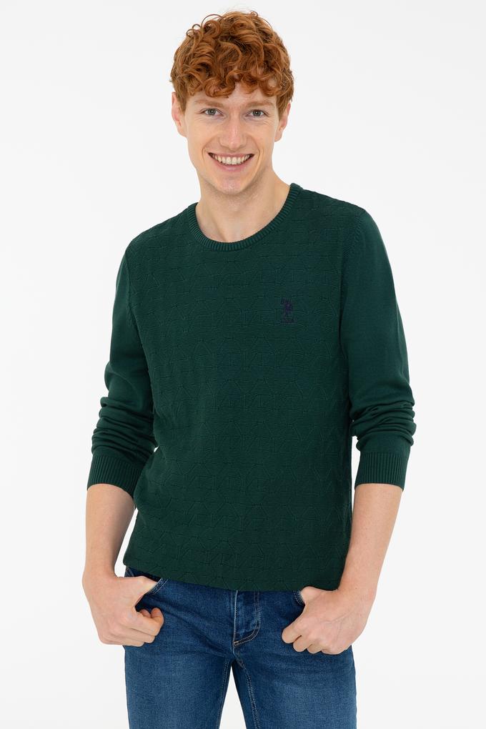 Erkek Koyu Yeşil Bisiklet Yaka Triko Kazak