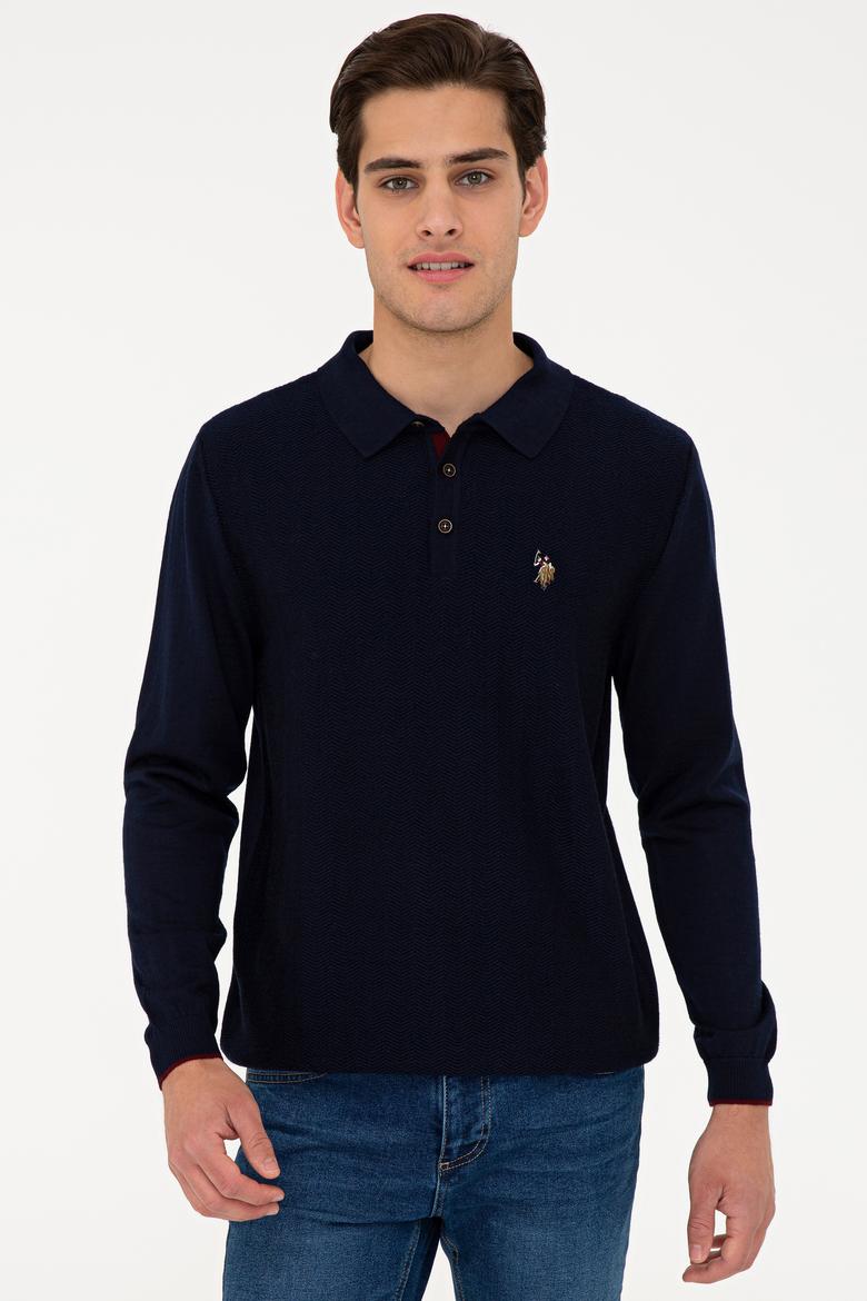 Erkek Lacivert Polo Yaka Triko Kazak